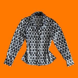 90's 00's vintage groovy satin collared y2k button up long sleeve blouse Size 4